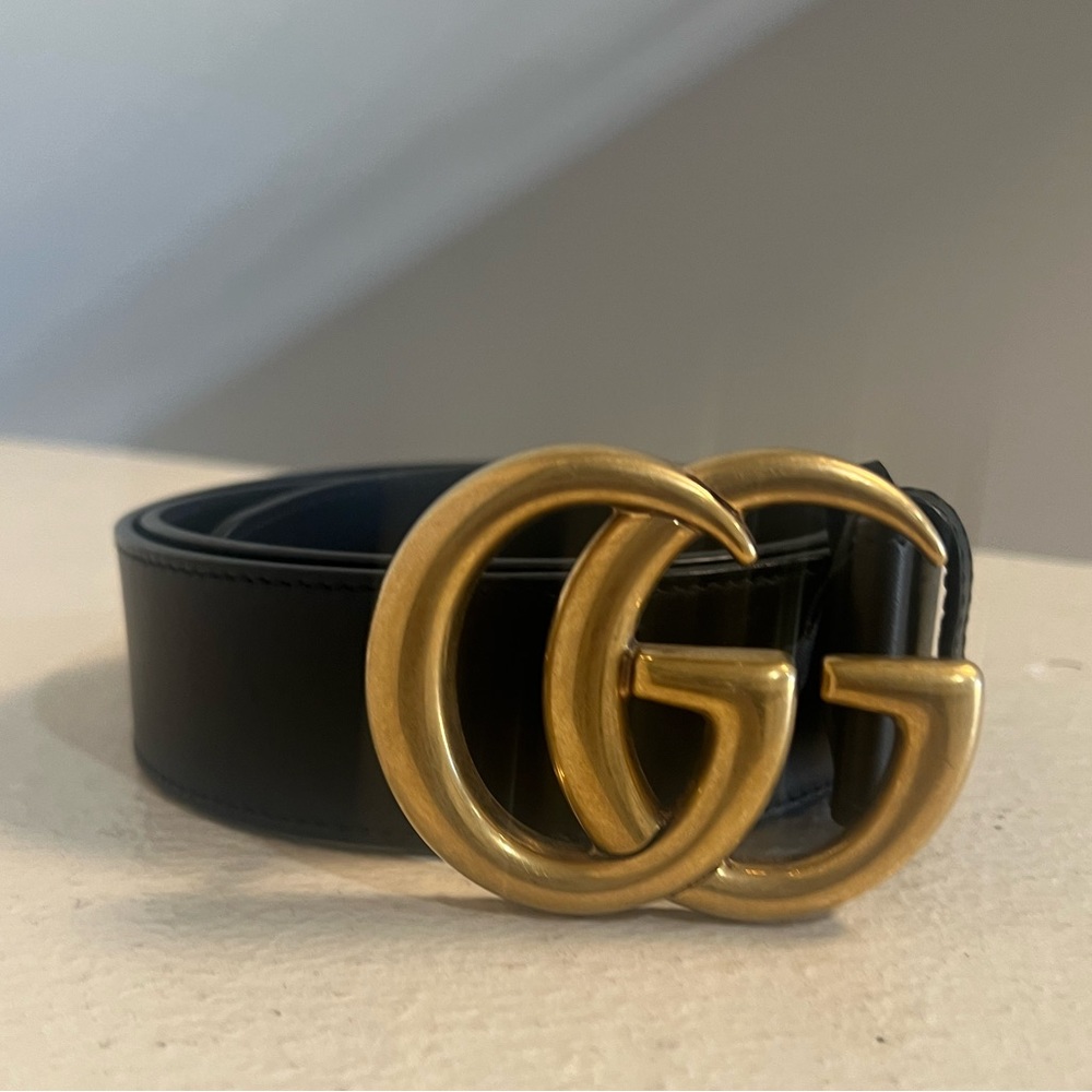 GUCCI GG Marmont belt 400593 notation size 70 leather black‎ gold metal f… - Picture 3 of 10